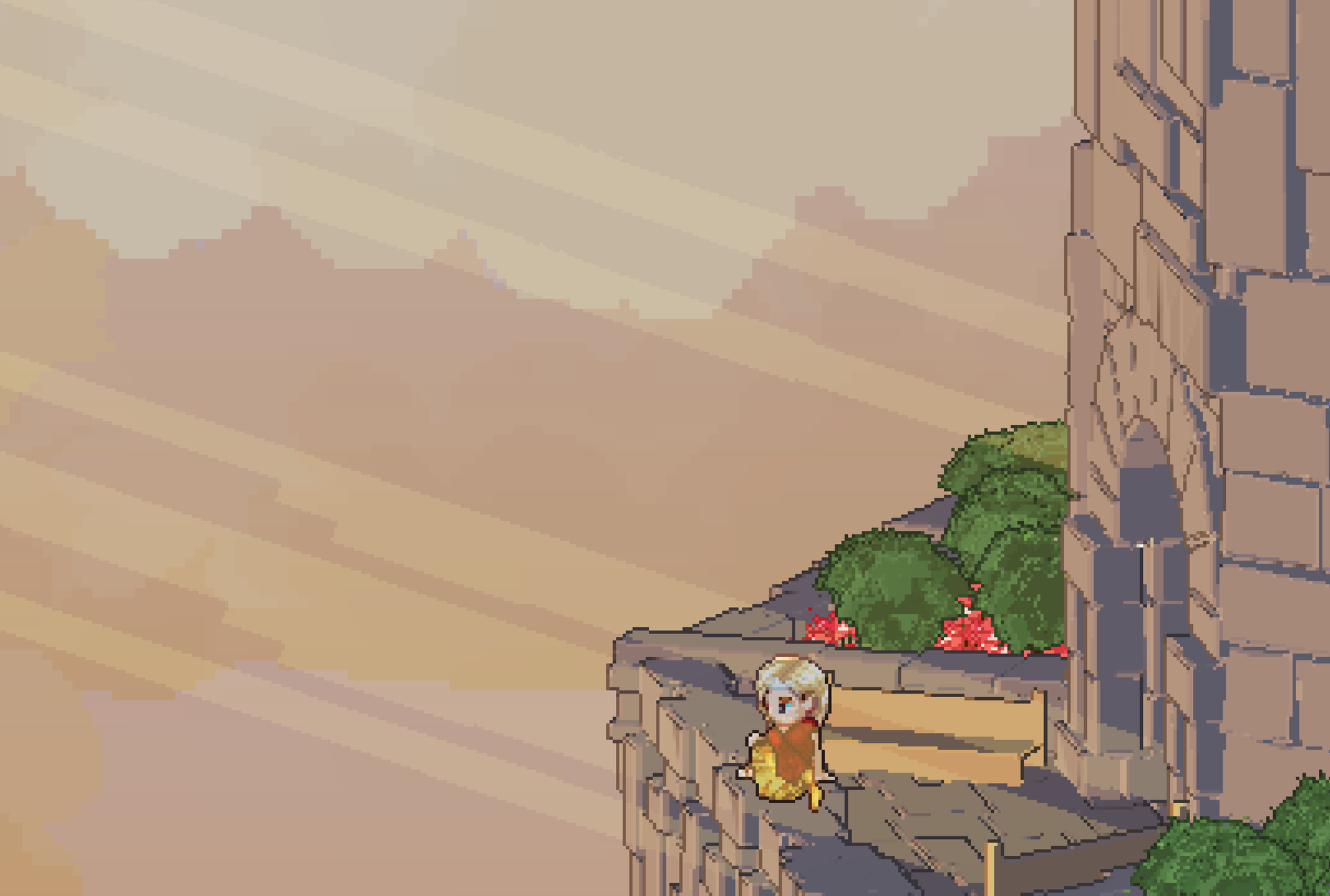 Uncrowned castle balcony overlooking a sunlit valley